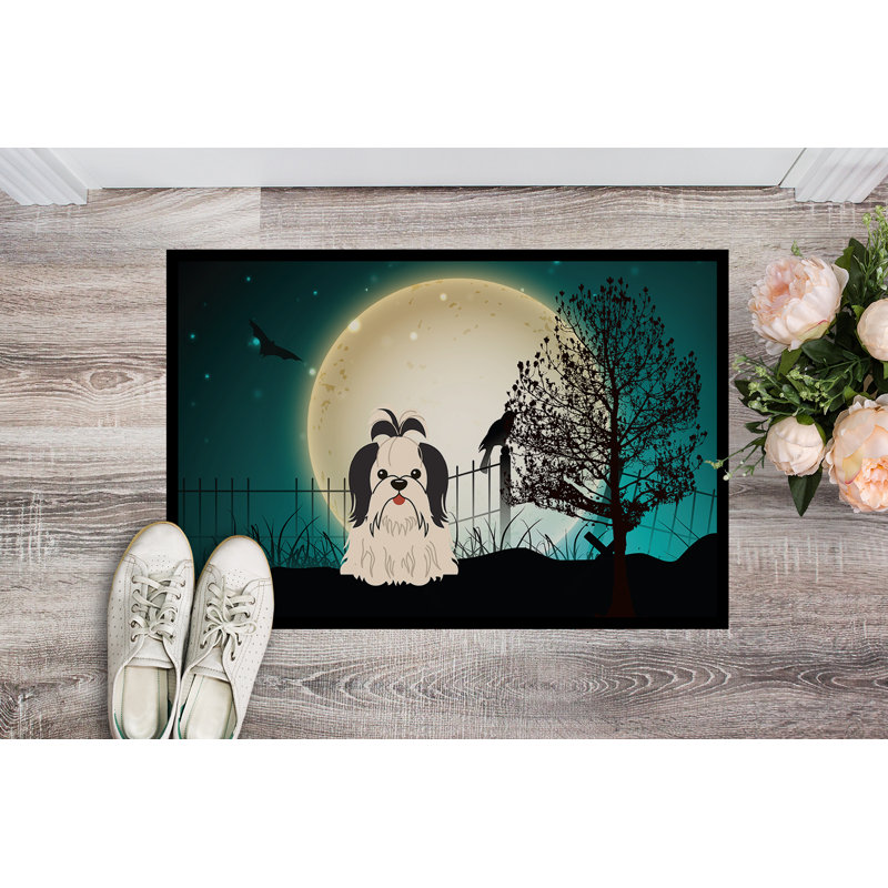 Tapis d'extérieur effrayant Shih Tzu Carror Halloween, Noir / Blanc, Rectangle 2 pi x 3 pi