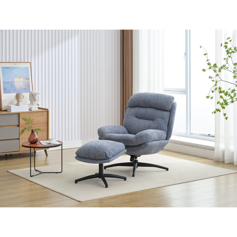 Beric Upholstered Swivel Accent Chair with Ottoman, Blue