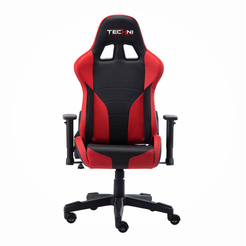 Creationstry Adjustable Reclining Ergonomic Faux Leather Swiveling PC & Racing Game Chair in Red