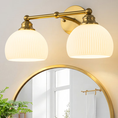 2-Light Opal Ribbed Glass Vanity Light Dimmable Bath Bar