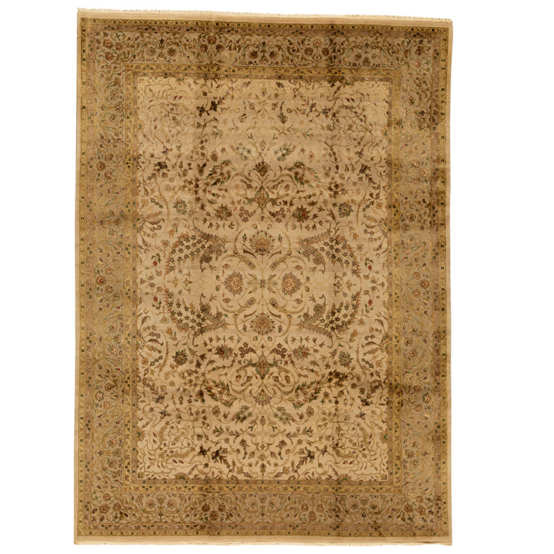 Tapis ivoire et taupe noué à la main de haute qualité