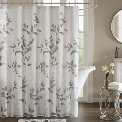 Grey Trent Botanical Burnout Floral Printed 72x72'' Shower Curtain