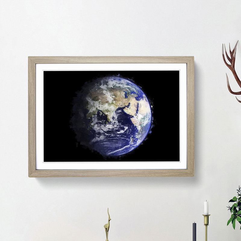 Planet Earth in Space - Picture Frame Painting Print, 27cm H x 36cm W x 2cm D, Oak Framed