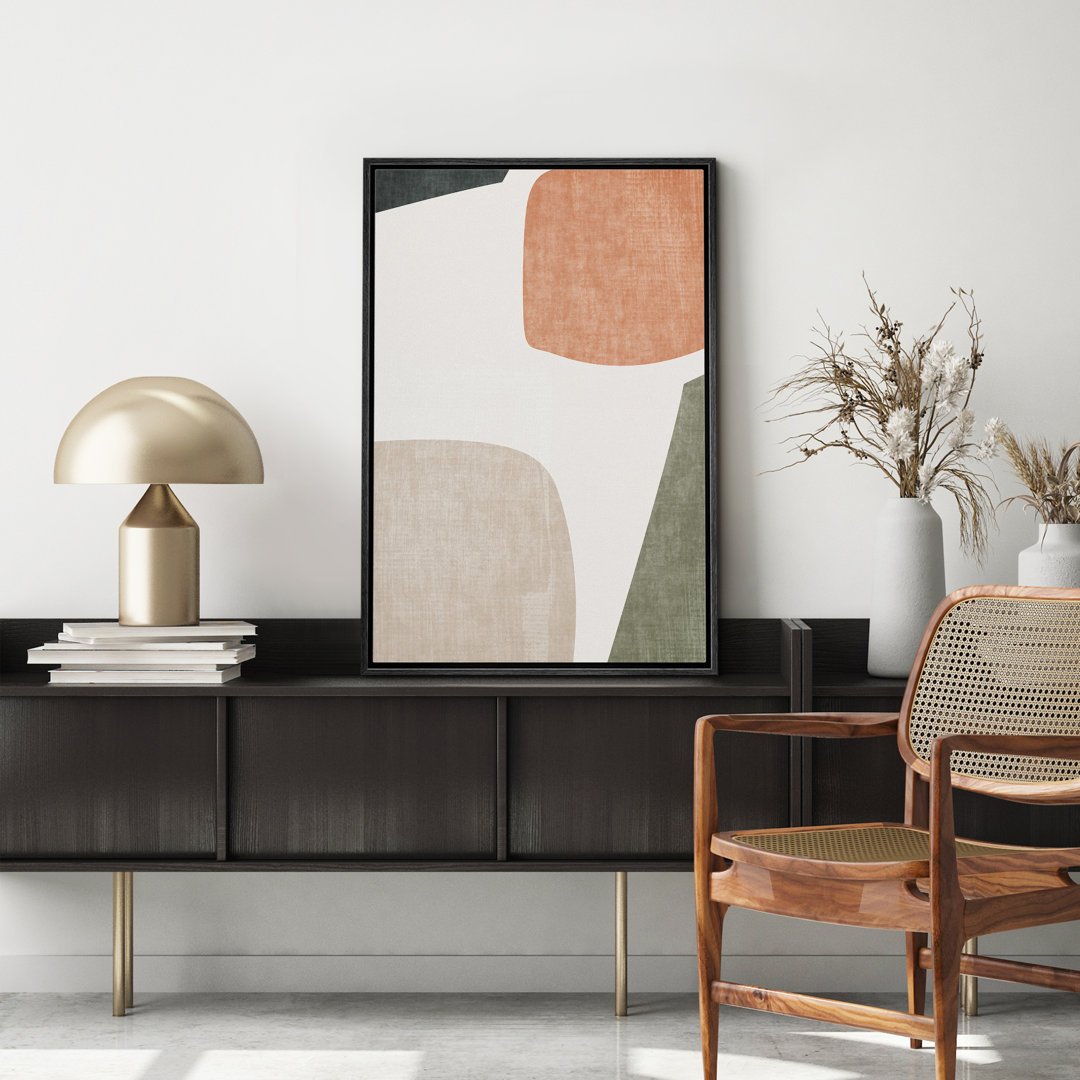 Mid Century Shape Muted Mid Century Modern Abstract Color Blocks Neutral Decor Pictures Frame Canvas Print Wall Art IDEA4WALL Frame 