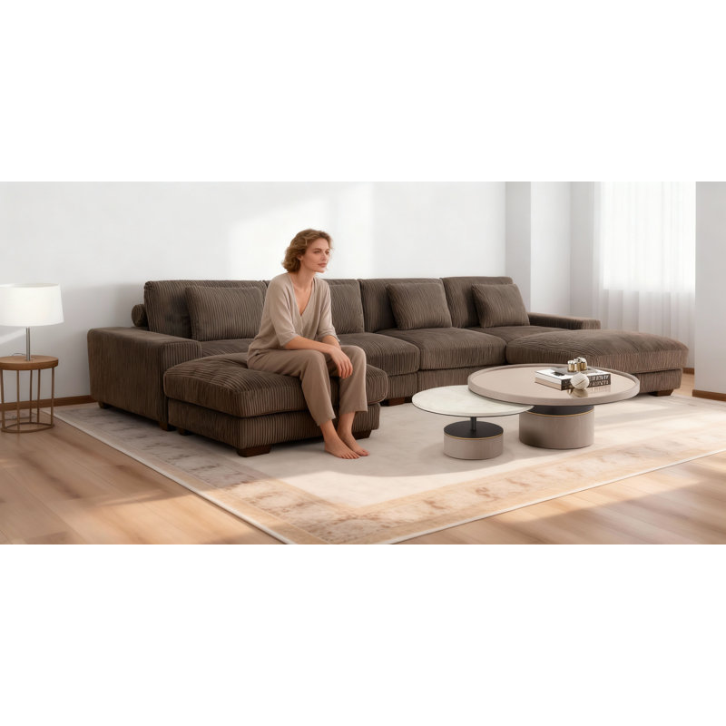 Corduroy Living Room Sectional Ottoman, Green