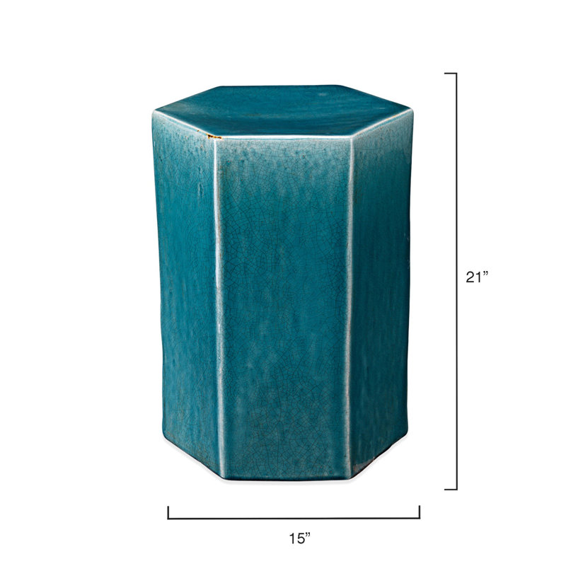 Teal Ombre Hexagon Ceramic Side Table for Coastal Living