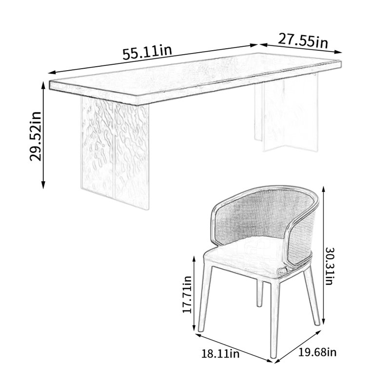 Ensemble de salle à manger rectangulaire, H 29,52 po x L 55,11 po x l 27,55 po