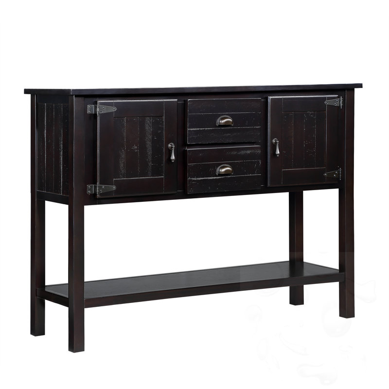 48'' Solid Wood Sideboard Console Table with 2 Drawers and Cabinets and Bottom Shelf, Retro Style Storage Dining Buffet Server Cabinet for Living Room Kitchen Dining Room