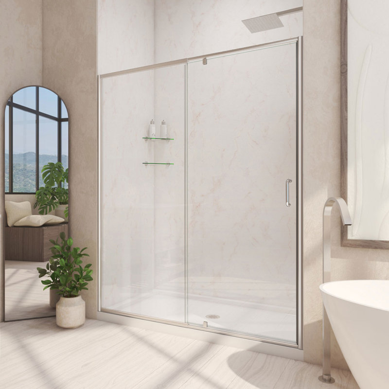 Flex 60" W x 30" D x 74.75" H Semi-Frameless Rectangle Pivot Shower Enclosure with Base Included, Center