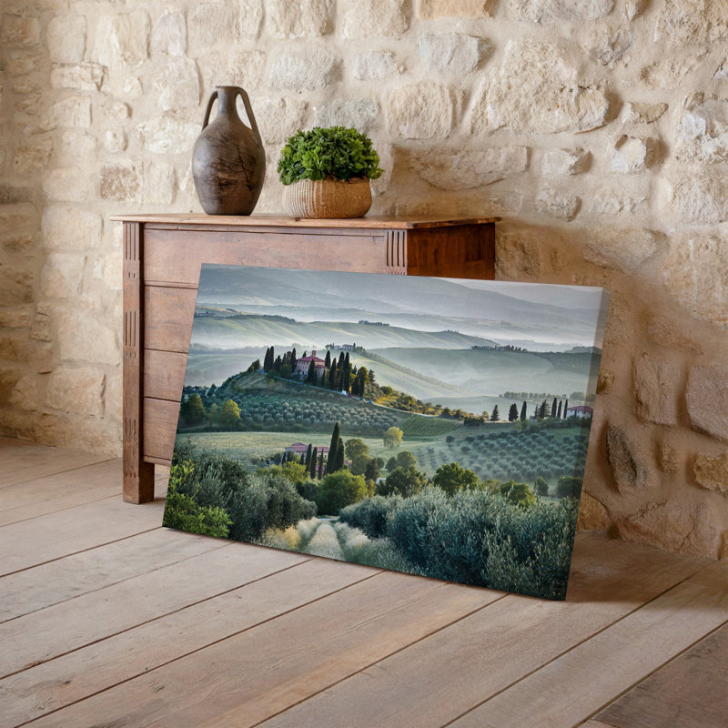 Toile, paysage serein de Toscane avec Rolling Hills recouvertes d'art mural vert et tons de terre parsemé de cyprès