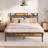 Modern Metal Platform Bed with Linen-Upholstered Storage Headboard & Open Bookcase Shelves – High Leg Design-1829408826-1850940774