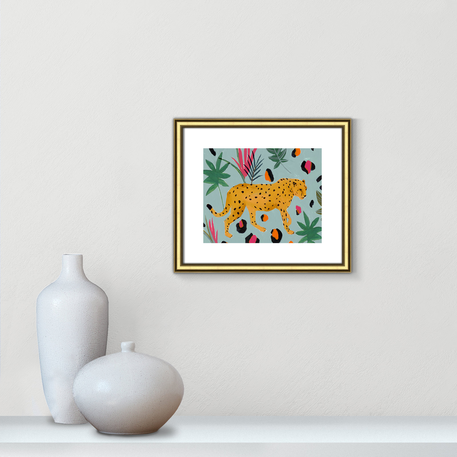Walking Cheetah II by Isabelle Z - Painting Print, Gold Framed Paper, 13" H x 15" W x 0.88" D