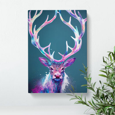 Paint Drip Stags No.4 - Wrapped Canvas Print