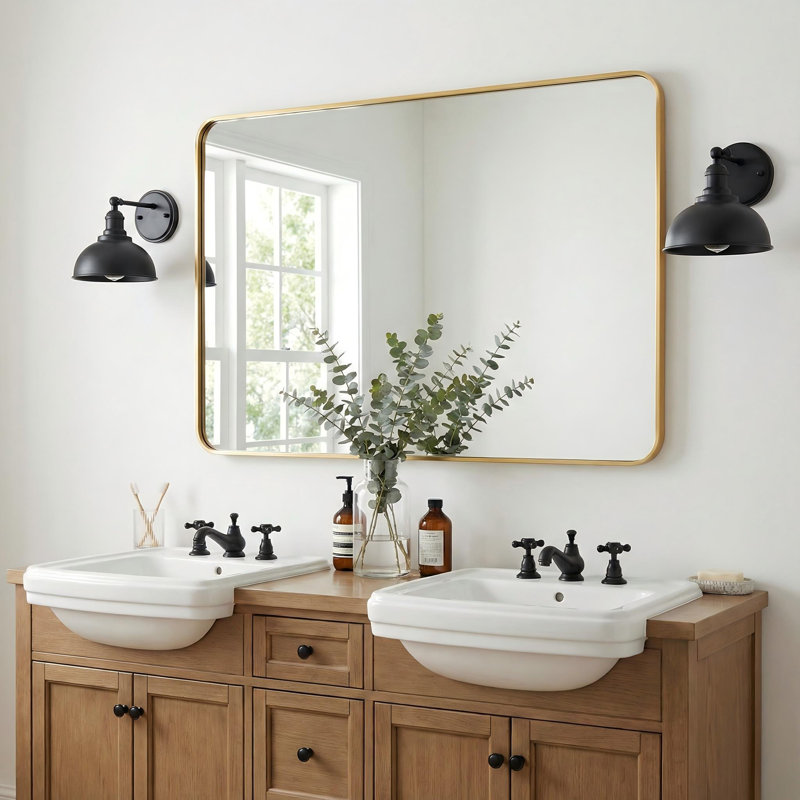Mercedita Metal Rectangle Wall Mirror, 36" x 24", Gold
