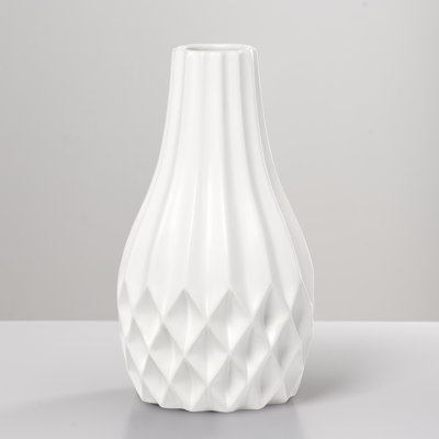 Facetta 11" Matte Texture White Ceramic Vase