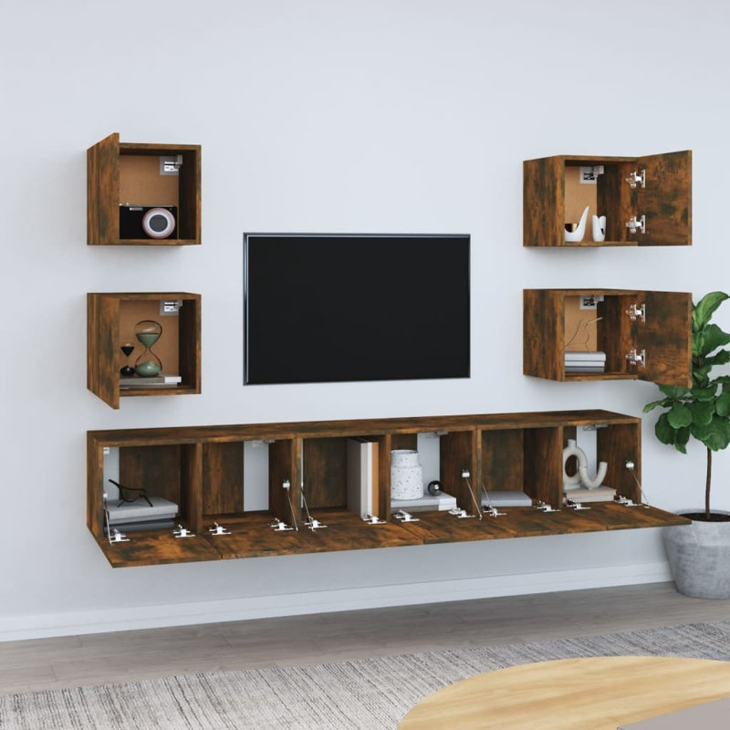 Korrine Unfinished TV Stand, Smoked Oak