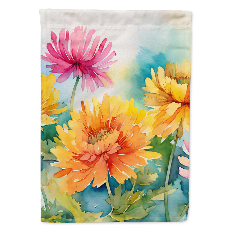 Chrysanthèmes dans un drapeau de jardin aquarelle