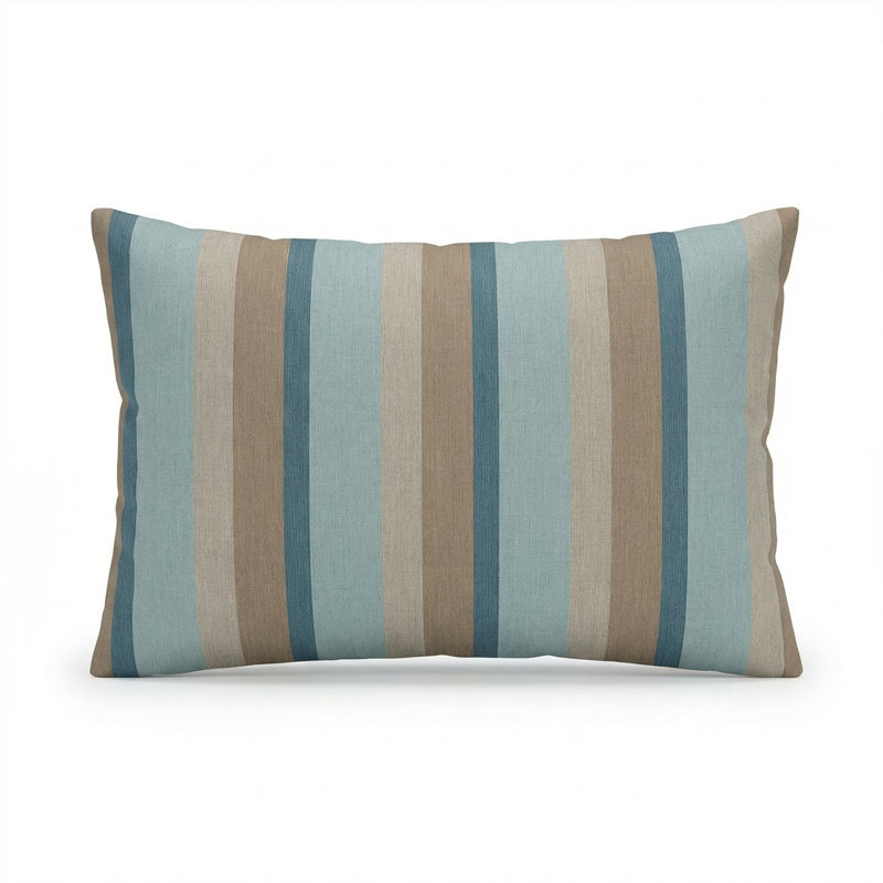 Lilly Hive Fitted Down Feather Outdoor Throw Pillow, Rectangle 13"H x 20"W, Feather, Brown/Blue Striped