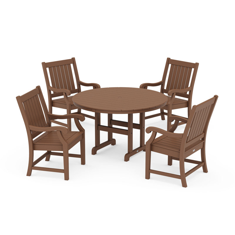 POLYWOOD x Birch Lane Verlyn 5-Piece Round Farmhouse Dining Set, Teak