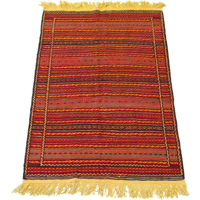Tapis orange / jaune en laine fabriqué à la main Kilim