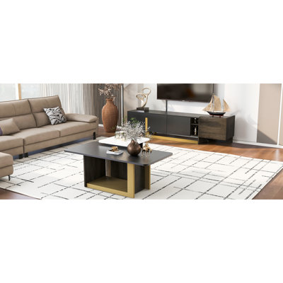 VIBE HAUS Modern Light Luxury TV Stand And Coffee Table Set Of 2, Modern TV Console,Wood Center Tables With Spacious Top, Storage Cabinet & Open Adjustable Shelves For Living Room
