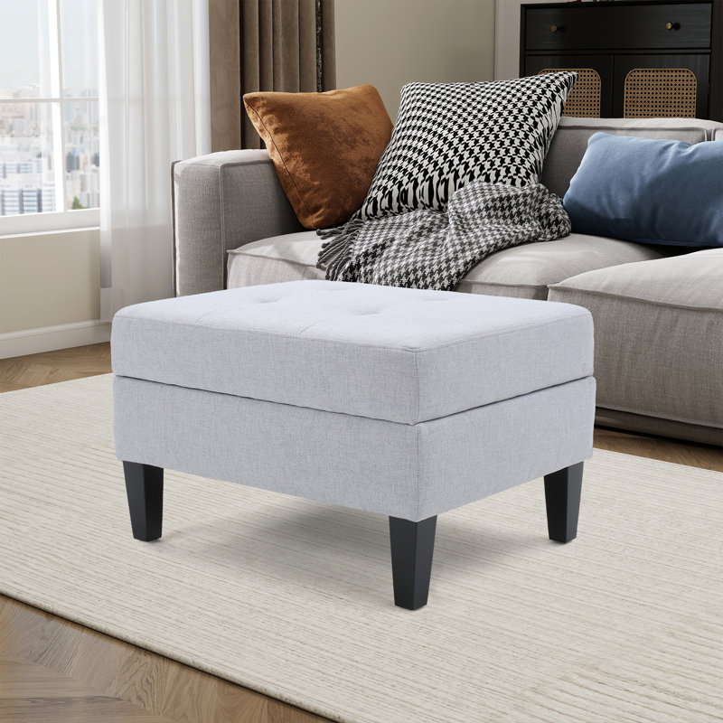 Repose-pieds rectangulaire avec rangement rembourré, Gris clair