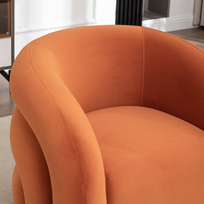 Fauteuil demi-tonneau pivotant rembourré Coyle, Velours orange, 1