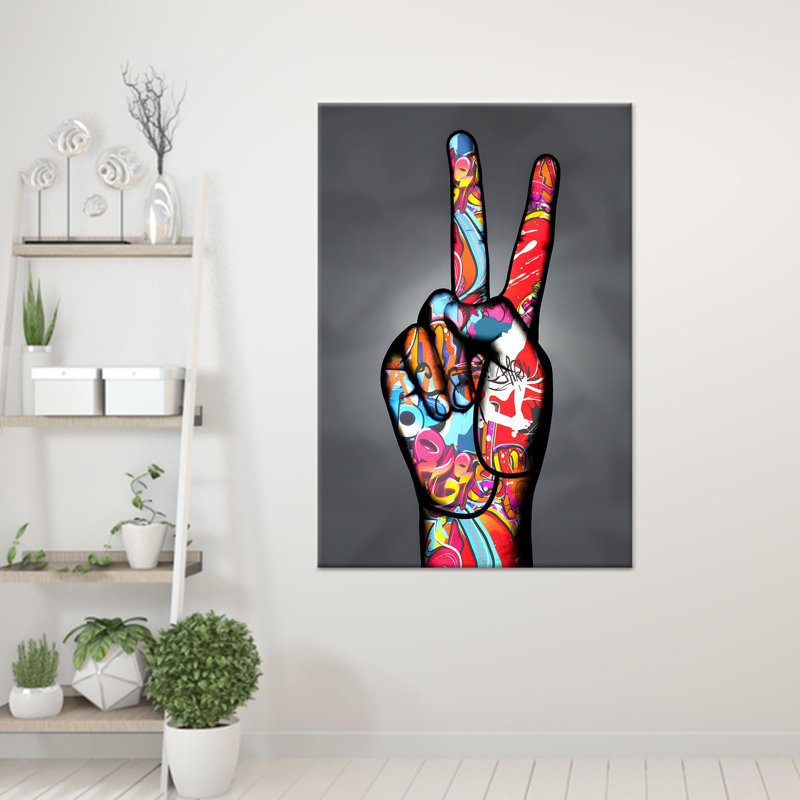 Canvas Print: Two Fingers Peace Sign Modern Wall Decor,1P BlackFramedCanvas, H: 102.4 x W:63.1 inches