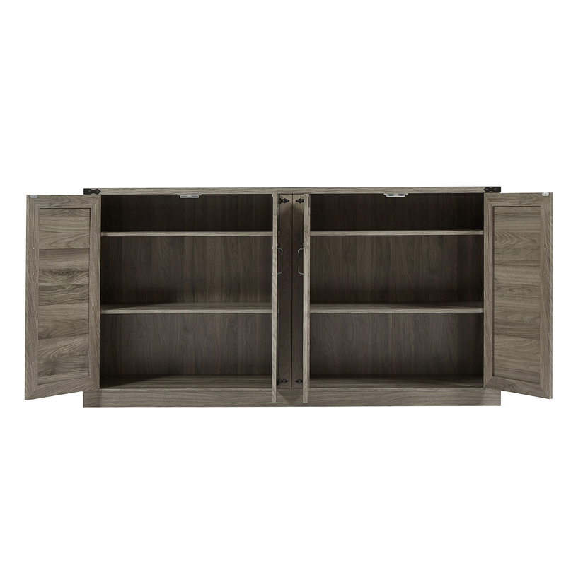 Buffet rustique en faux rotin, buffet de style rustique avec porte de grange, armoire de rangement à quatre portes