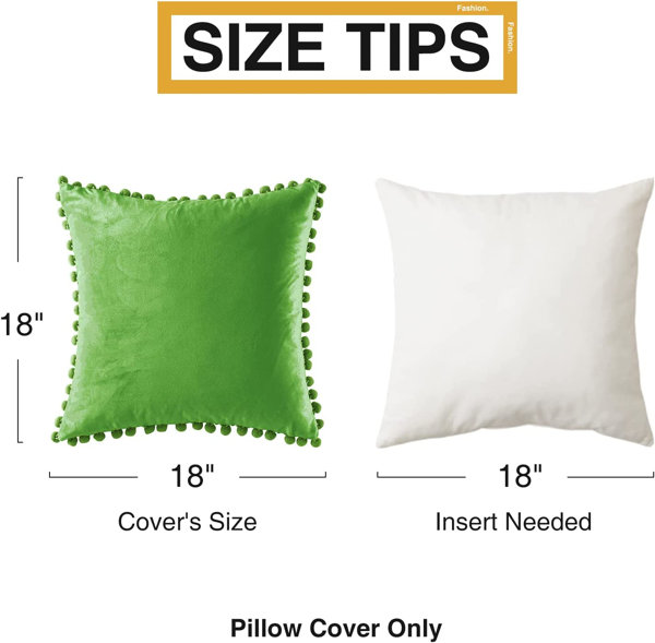 Topfinel Square Solid Color Throw Pillow Cover, Decorative Throw Pillow Covers for Couch Bed Soft Particles Velvet Solid Cushion Covers with Pom-Poms