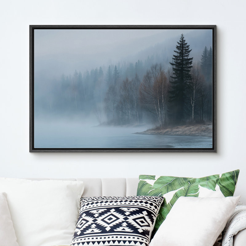 «Foggy Forest Lake with Pine Trees Wall Decor», reproduction d'art sur toile encadrée, H 24 po x l 36 po x P 1,5 po