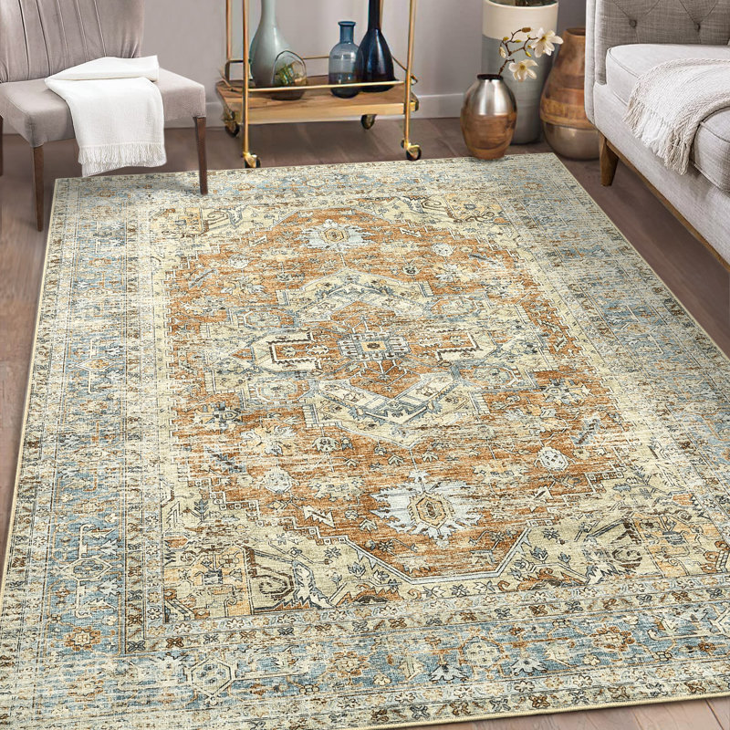 Rolunda Washable Floral Indoor Rug, Rectangle 8' x 10'