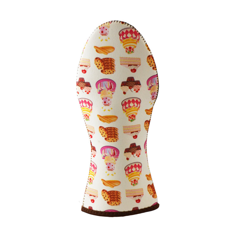 White Neoprene Oven Mitt with Colorful Baker Pattern
