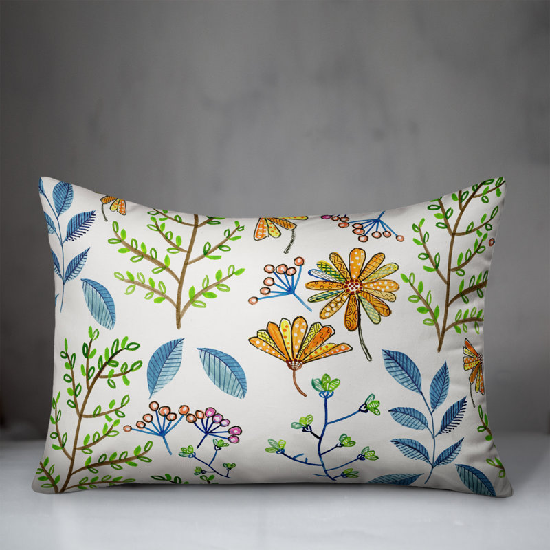 Coussin décoratif floral intérieur / extérieur en polyester, 14"H x 20"W, Bleu; vert