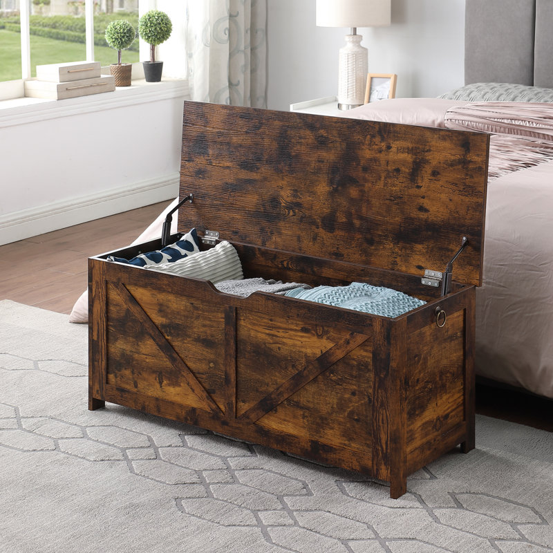 Banc de rangement et boîte de rangement brun rustique avec 2 charnières de conception rétro pour la chambre à coucher d'entrée 39,5 "L15,7" l 17,7H couleur 300 - Capacité de poids