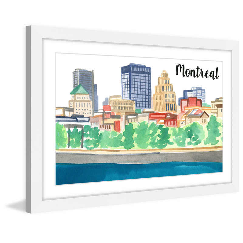 Old Montreal Cityscape Print on Canvas with White Frame