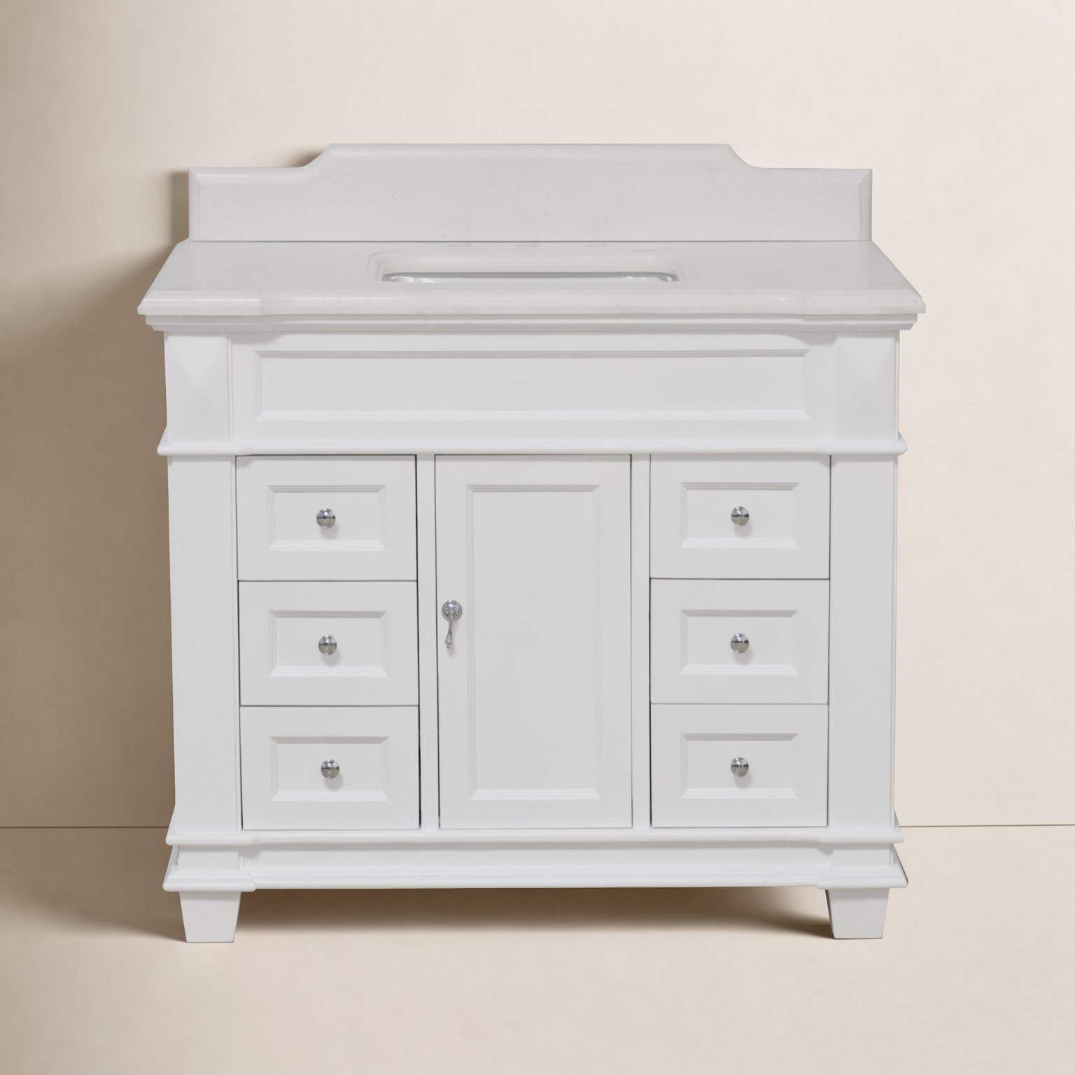 42 " Pine Single Bathroom Vanity, Quartz, White