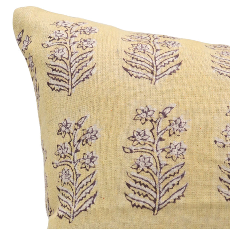 Housse de coussin d'intérieur / extérieur Floral Linen, H 14 po x l 36 po, Moutarde à motif floral, Rectangulaire
