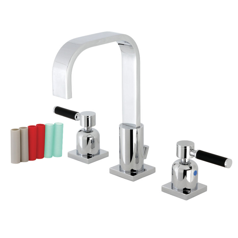 Kingston Brass Kaiser Two-Handle 3-Hole Deck Mount Widespread Bathroom Faucet with Retail Pop-Up Drain, Polished Chrome