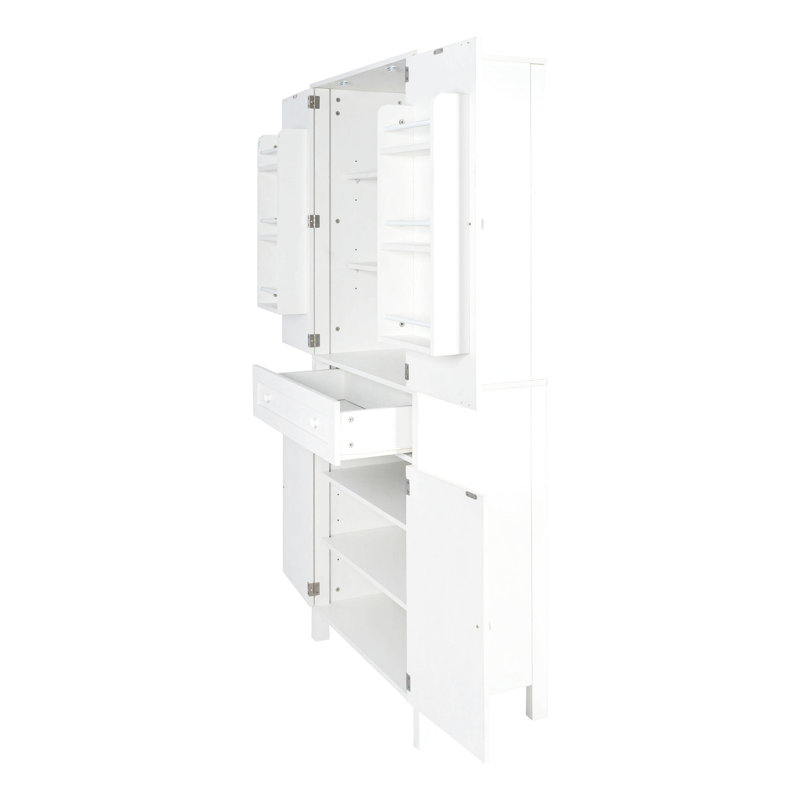 Garde-manger de 70,87 po de hauteur, armoire de rangement, armoire de cuisine, tiroir et tablettes réglables, pour la cuisine, la salle à manger, blanc