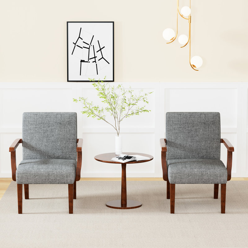 De 2 chaises en tissu gris avec structure en bois franc et fauteuil d'appoint de table - Style