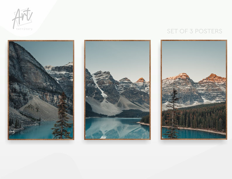 Glacier National Park, ensemble de 3 affiches ou toiles nature, art mural, H 24 po x l 54 po x P 0,75 po, Toile tendue