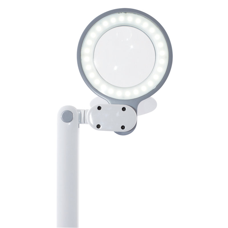 OttLite Space Saving LED Magnifier Desk Lamp - 1.75x Optical Grade Magnifier, Pivoting Head, Grey