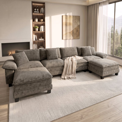 158" Modular Sectional Sofa with 2 Ottomans, Oversized U-Shaped Deep Seat Couch with Wide Removable Armrests