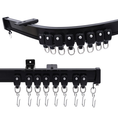 Flexible Ceiling Curtains Track, Bendable Ceiling Mount Curtain Track For Room Divider, Aluminum Curtain Tracks Rail With Hooks Set For Window RV Shower Outdoor Hospital, Black 3-6Ft