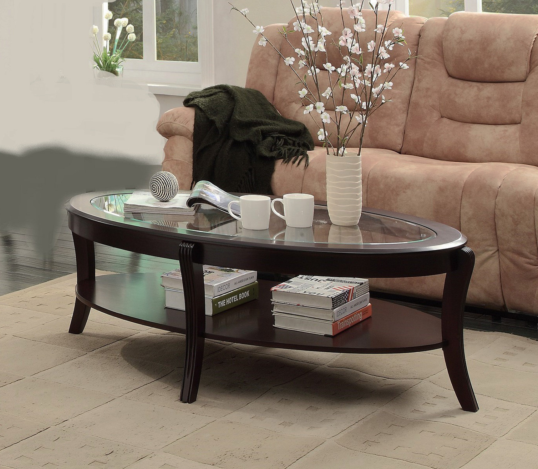 Lark Manor 1Pc Cocktail Table With Curve Legs And Lower Display Shelf