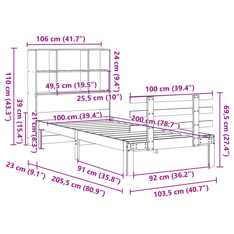 Daryanani Solid Wood Bed, 100 x 200 cm, Wax Brown