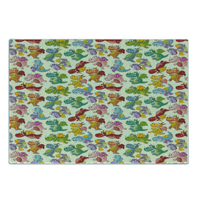 Ambesonne Dragon Tempered Glass Cutting Board Silly Dragons Art Multicolor