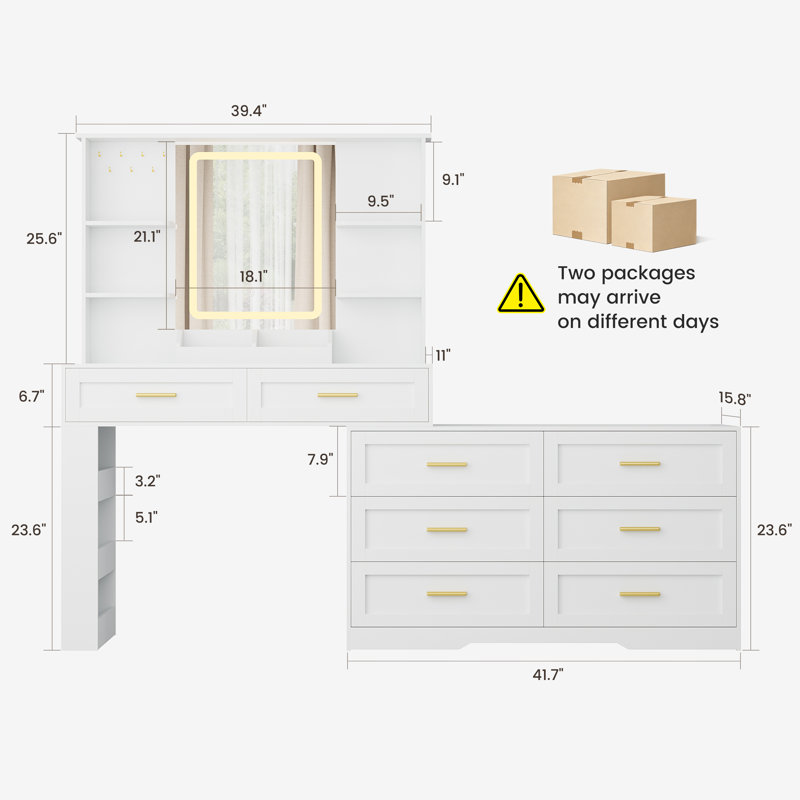 Meuble-lavabo de 81 po de large avec éclairage à DEL réglable et station de charge, Blanc