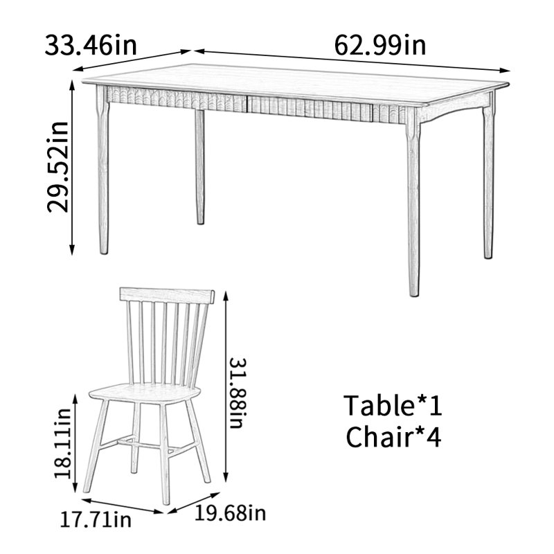 Ensemble de table de salle à manger Simple, H 29,52 po x L 62,99 po x l 33,46 po